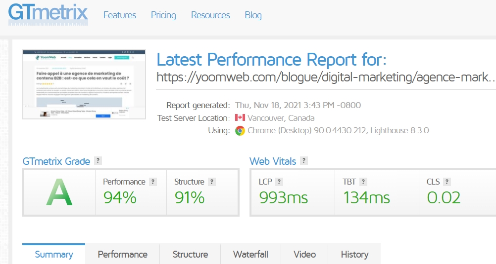 GTmetrix PageSpeed Insights