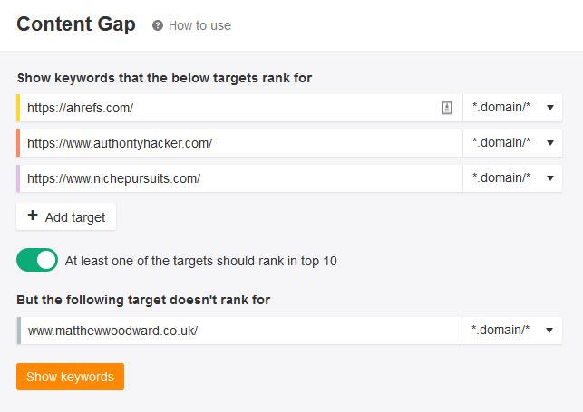 content gap report ahrefs webmaster tools