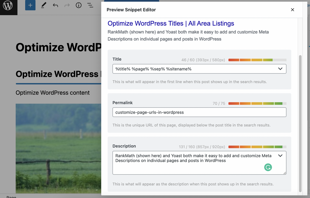 WordPress rank Math meta descriptions seo