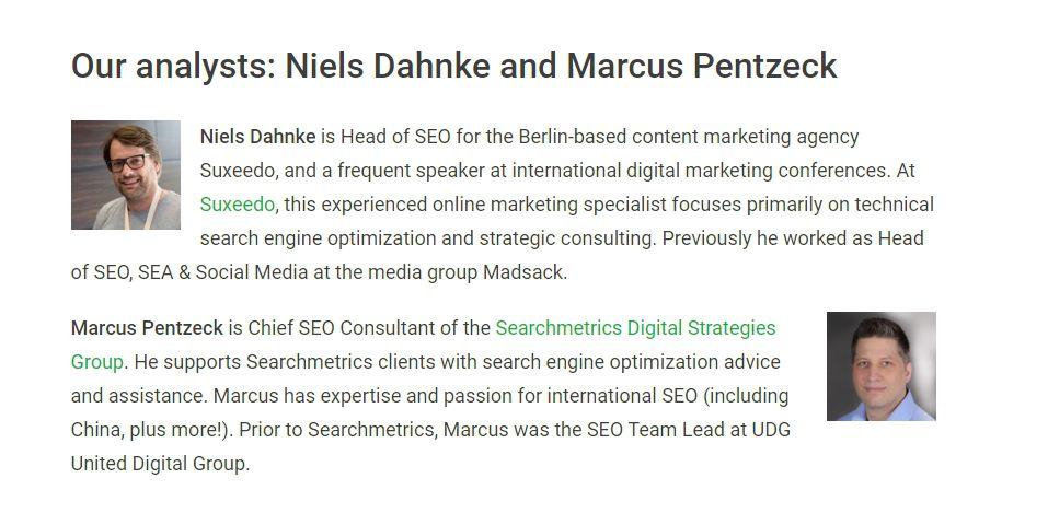 analystes Searchmetrics Niels Dahnke et Marcus Pentzeck algorithme google 2020