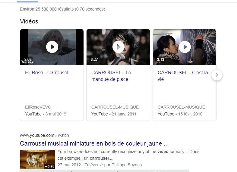 exemple carrousels videos serp google