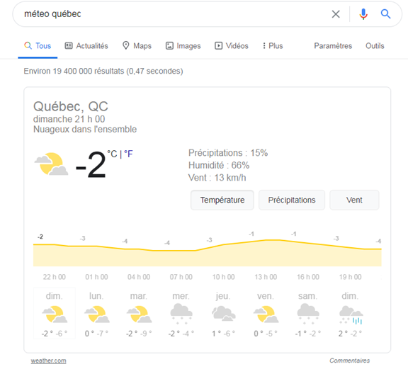 exemple recherche meteo google