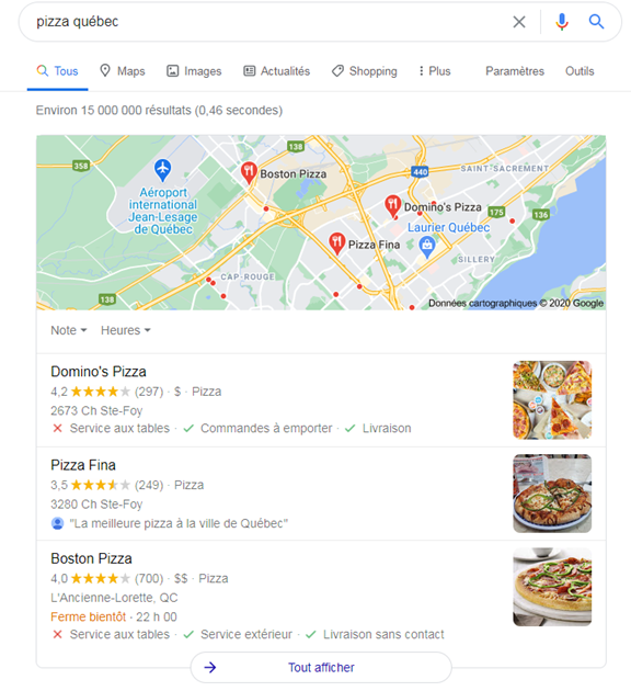 exemple recherche pizza google