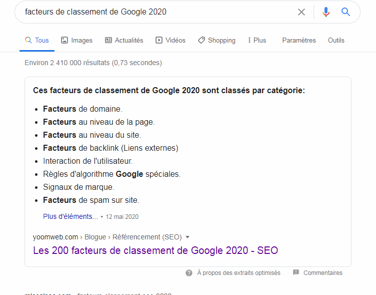 extraits optimisés featured Snippets