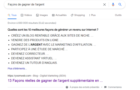 fonctionnalités SERP sur Google