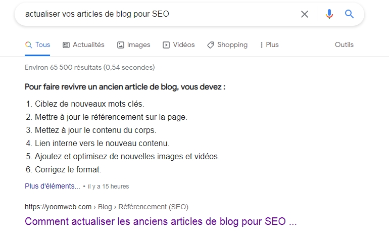 Exemple de serps resultats recherche google