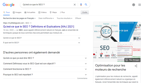 évolution des résultats de recherche google