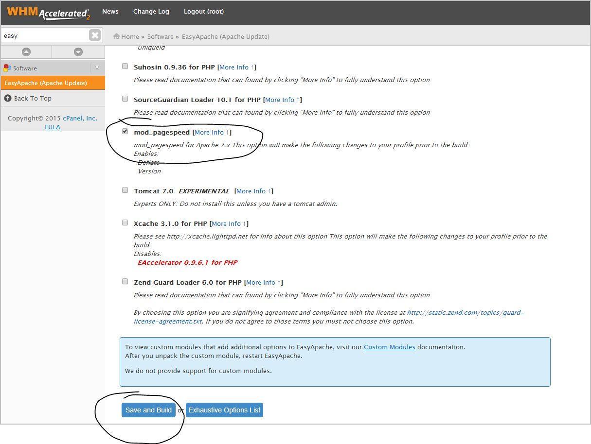 installation Pagespeed via WHM - Cpanel